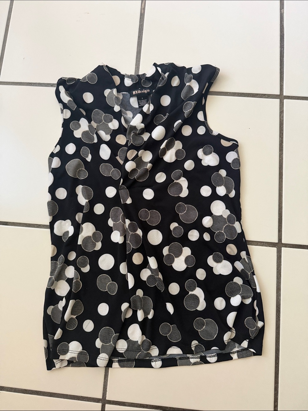 Sleeveless Black Polka Dot Draped Neck Blouse - B'Ydesign